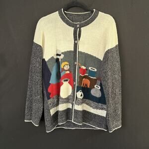 Vintage Baby Alpaca Sweater Peru Folk Art Cardigan Cozy Cottagecore Size M Peru